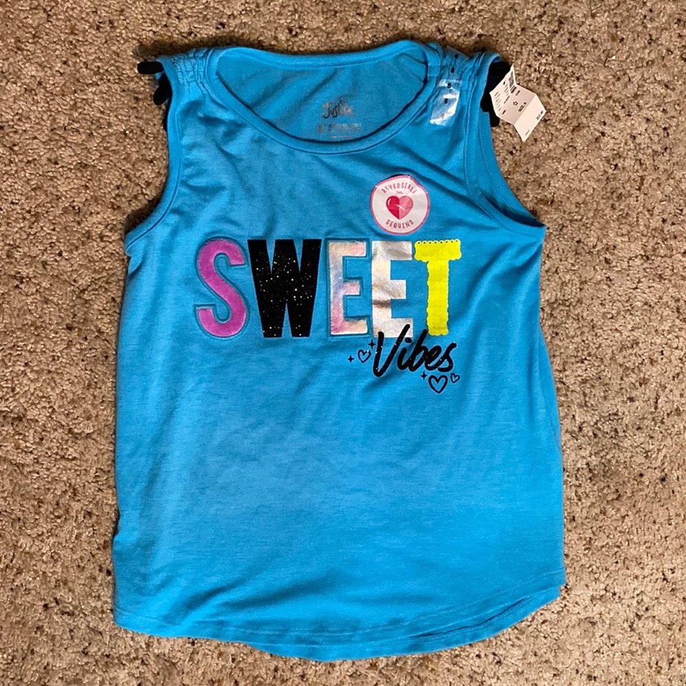 Justice Girls Turquoise Blue Fashion Tank Glitter Fur Reversible Sequin, Size 8